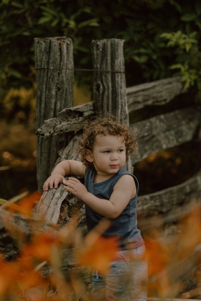 Portrait d'un jeune enfant dans un champ lors d’une séance photo lifestyle, image spontanée et lumineuse réalisée par une photographe lifestyle à Montréal et en Montérégie.